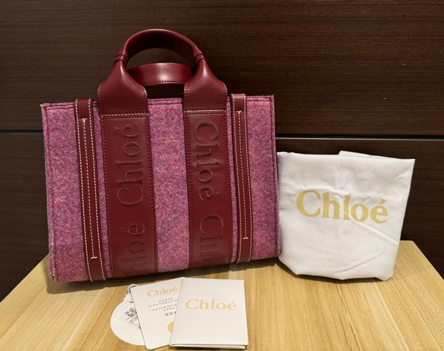 專櫃正品 CHLOE 紫紅色 WOODY 2WAY 手提包 肩背包 側背包 斜背包 時尚包-6