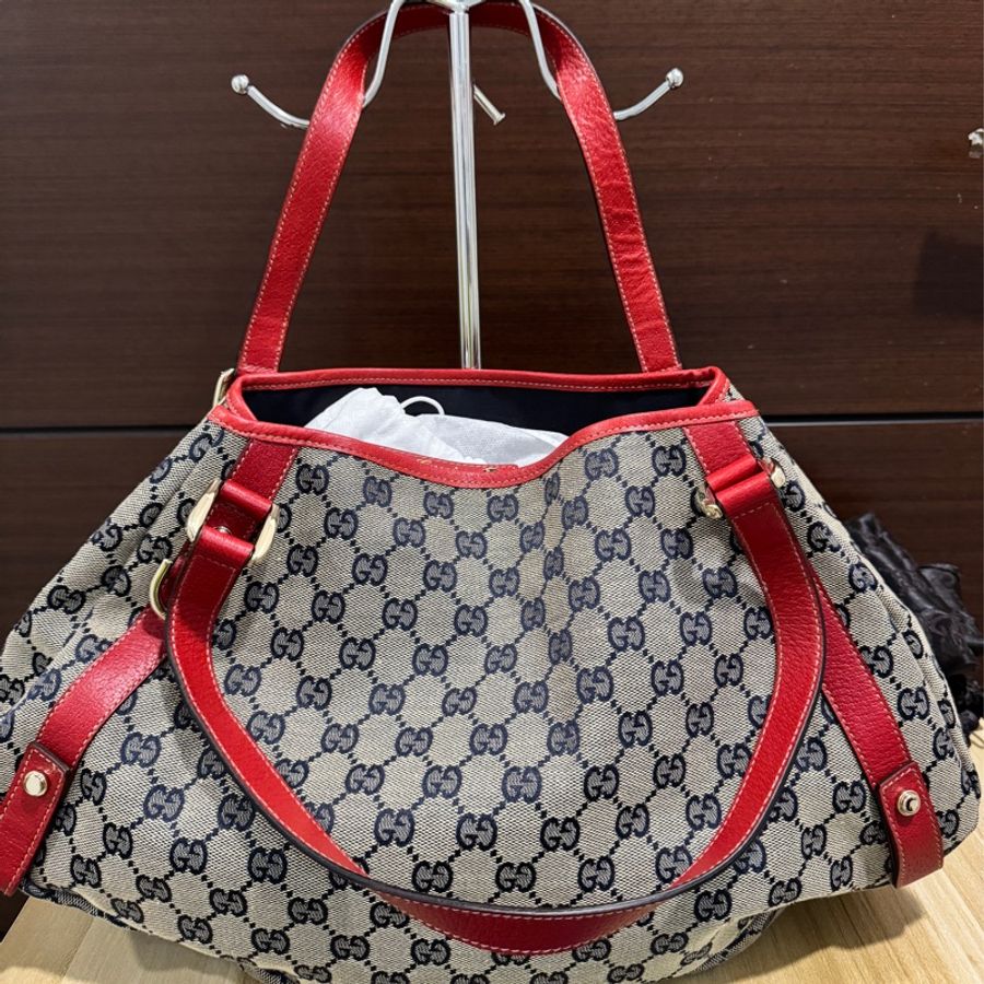 GUCCI 專櫃正品 限量品 130736 紅藍 GG 托特包 肩背包 變形蟲包-15