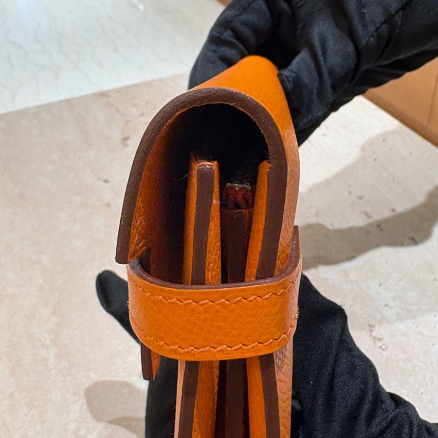 愛馬仕 橘色 長夾 Kelly long 長款錢包 橙色 Epsom皮 銀扣 經典款尺寸20*11.5cm-4