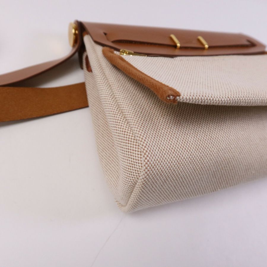 HERMES 帆布Mini Herbag金扣肩背袋Fauve-13