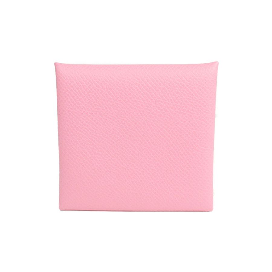 HERMES Epsom皮革Bastia銀扣零錢包Rose Azalee-2