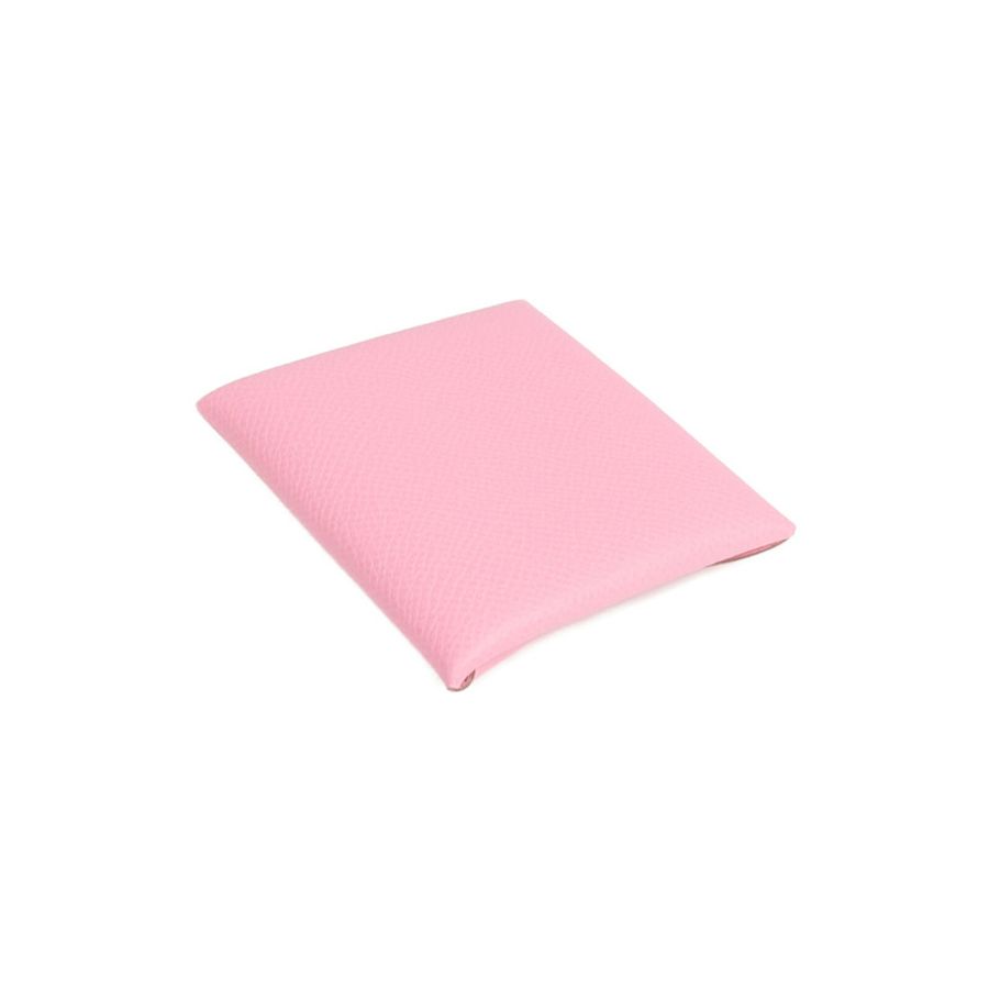 HERMES Epsom皮革Bastia銀扣零錢包Rose Azalee-4