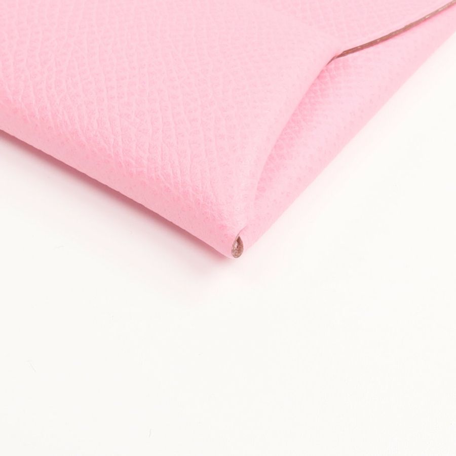 HERMES Epsom皮革Bastia銀扣零錢包Rose Azalee-9