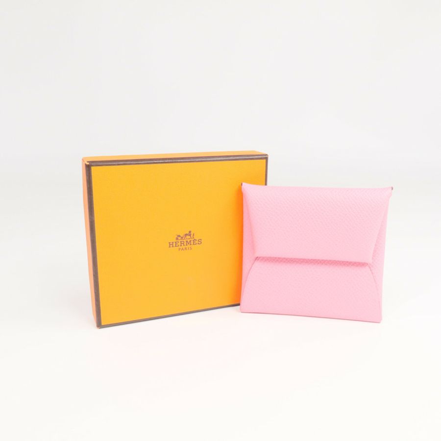 HERMES Epsom皮革Bastia銀扣零錢包Rose Azalee-13