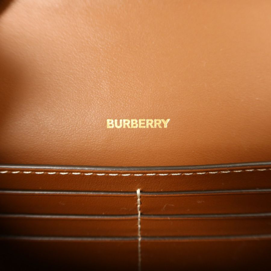 BURBERRY 牛皮皮革Tan Hampshire金扣肩背袋-5