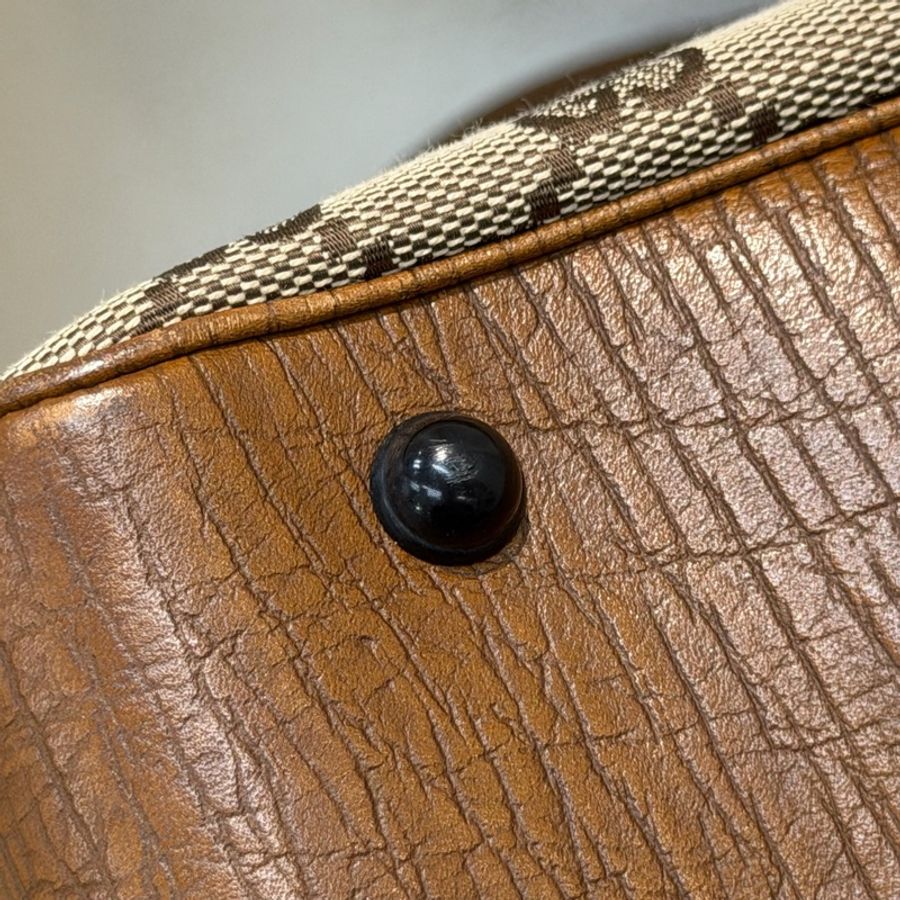 Gucci 竹子拼皮棕色帆布單肩包 I788-50