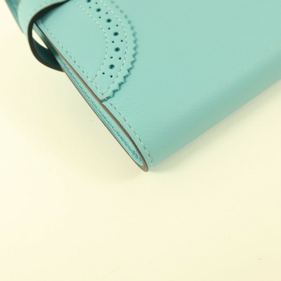HERMES Swift皮革Kelly Wallet Ghillies銀扣長錢包Blue Atoll-12