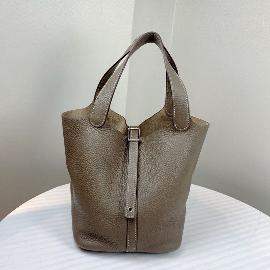 愛馬仕/Hermes Picotin Lock 22 大象灰銀扣菜籃子手提水桶包 配件:鎖頭 塵袋 尺寸:22*17*21-1