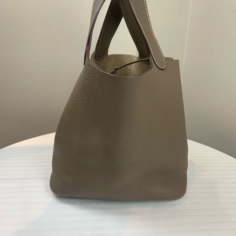 愛馬仕/Hermes Picotin Lock 22 大象灰銀扣菜籃子手提水桶包 配件:鎖頭 塵袋 尺寸:22*17*21-3