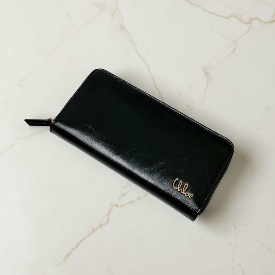 莉亞精品♡Chloe 黑皮革logo長夾 二手-0