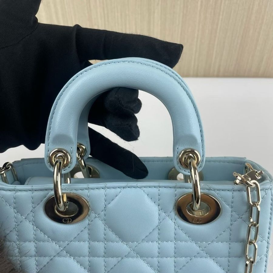 dior D-joy 霧霾藍 三格黛妃橫版mini 芯片款17*10*3 98新配件塵袋-3