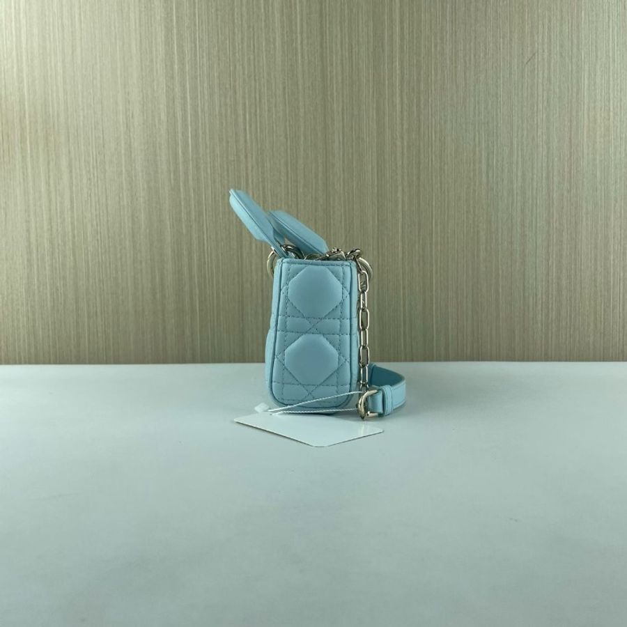 dior D-joy 霧霾藍 三格黛妃橫版mini 芯片款17*10*3 98新配件塵袋-5