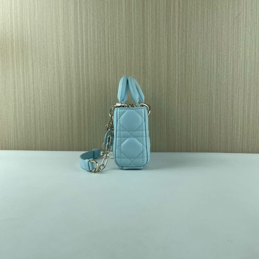 dior D-joy 霧霾藍 三格黛妃橫版mini 芯片款17*10*3 98新配件塵袋-7