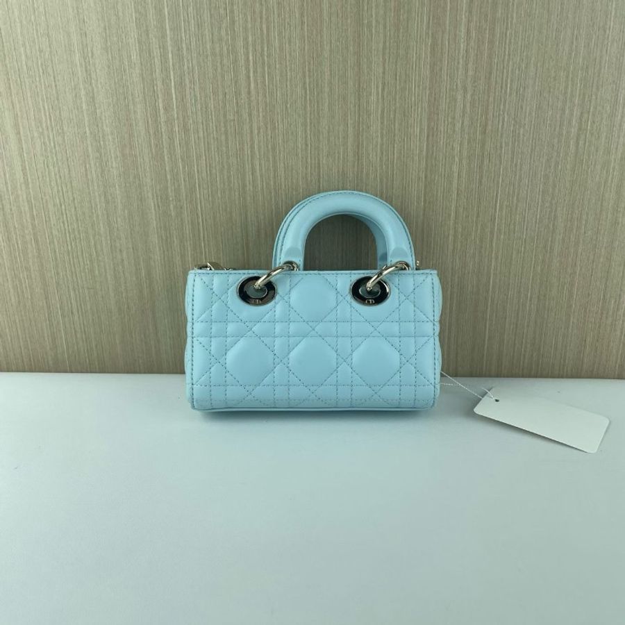 dior D-joy 霧霾藍 三格黛妃橫版mini 芯片款17*10*3 98新配件塵袋-9