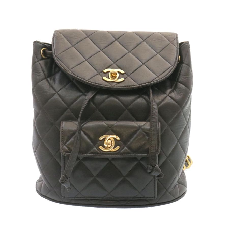 【日本直送】香奈兒 (CHANEL) 絎縫皮革雙肩包,黑色金色,CC標誌,貨號ar4662M-1