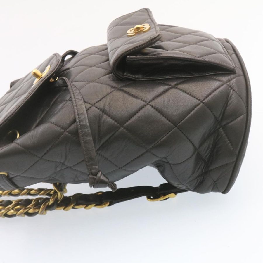 【日本直送】香奈兒 (CHANEL) 絎縫皮革雙肩包,黑色金色,CC標誌,貨號ar4662M-3