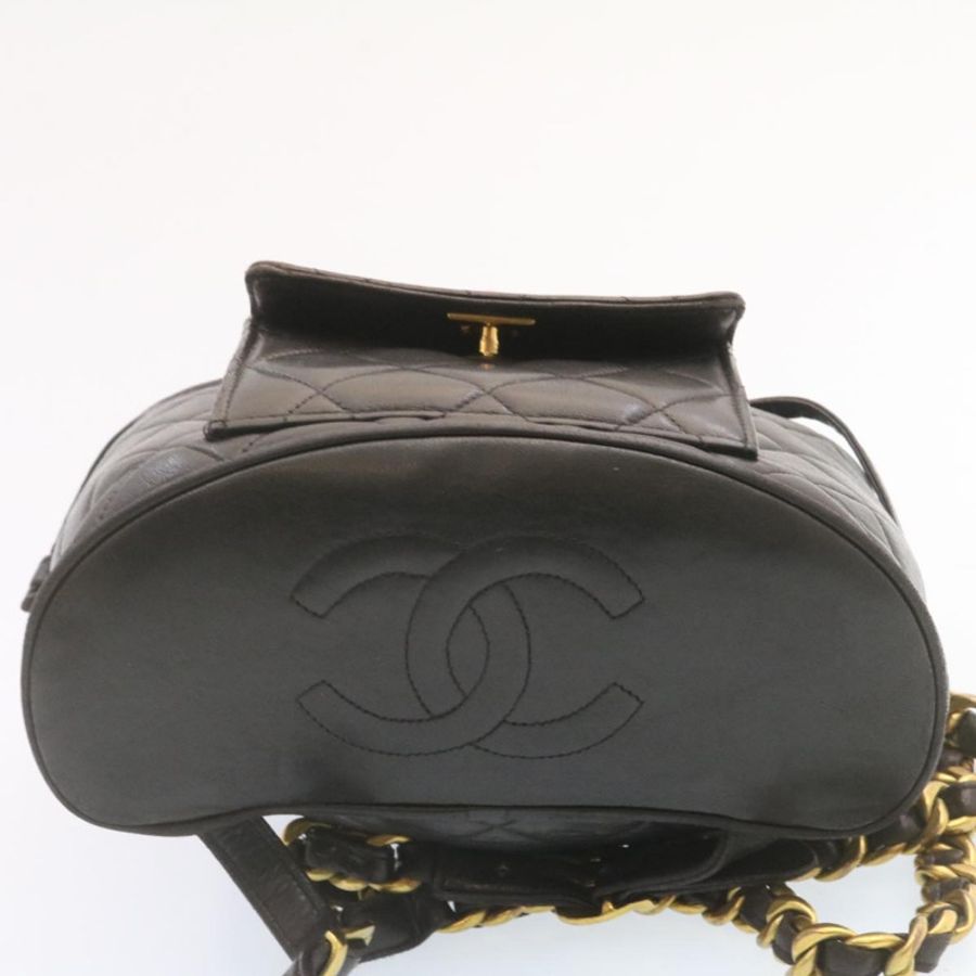 【日本直送】香奈兒 (CHANEL) 絎縫皮革雙肩包,黑色金色,CC標誌,貨號ar4662M-7