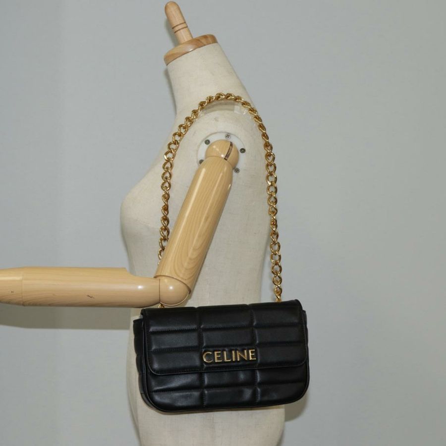 【日本直送】CELINE 鏈條單背包,黑色皮革,金色,正品,貨號 nb466SM-24