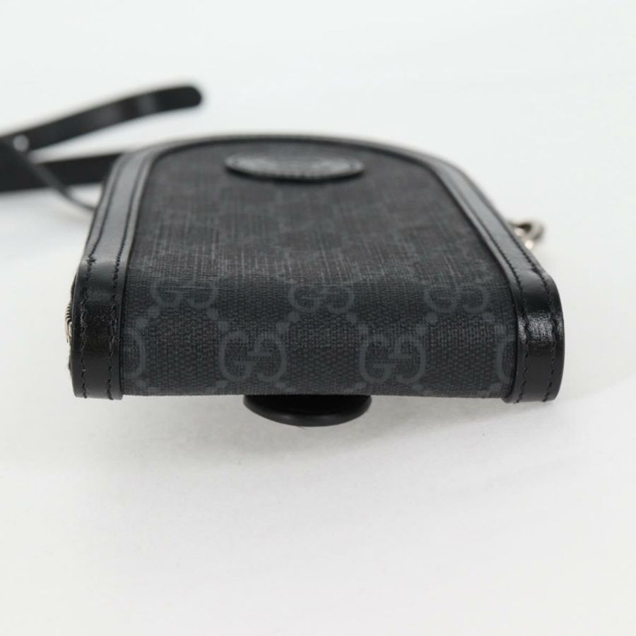 【日本直送】GUCCI GG Supreme 手機支架單肩包 PVC 黑銀 724357 正品 sw385M-4