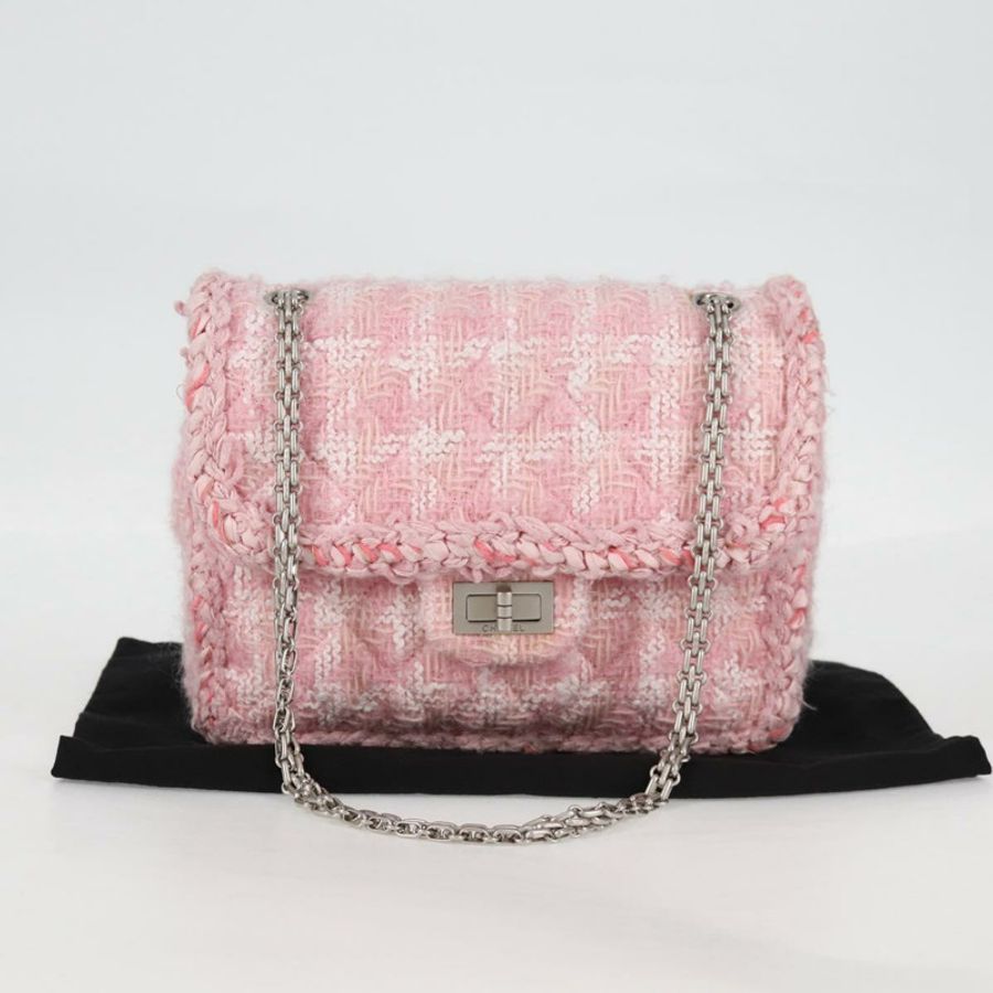 【日本直送】香奈兒 (CHANEL) 鏈條絎縫 23 2.55 肩背包 斜紋軟呢粉紅色 CC 正品 121623SM-11