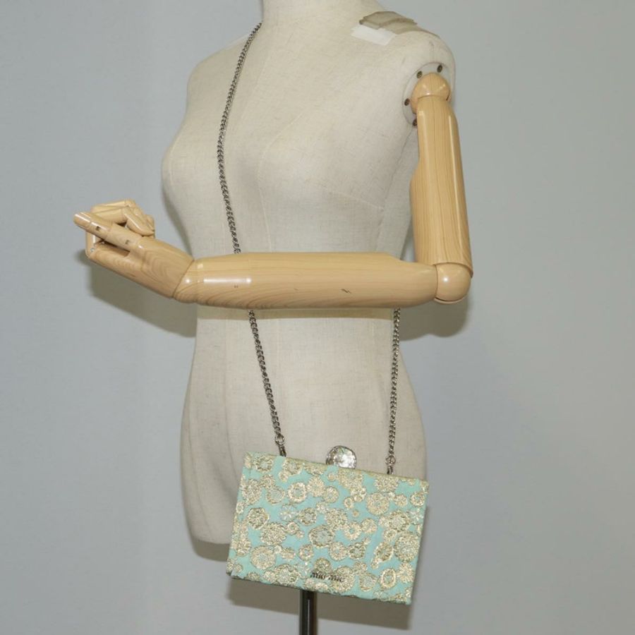 【日本直送】Miu Miu 鏈條單肩包 棉質 淺藍色 銀色 正品 118561SAM-23