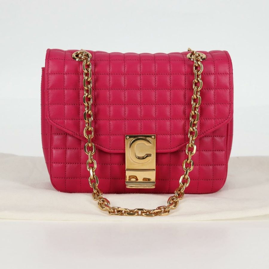 【日本直送】CELINE 鏈條單肩包 皮革 粉紅色 金飾 正品 125657SAM-11