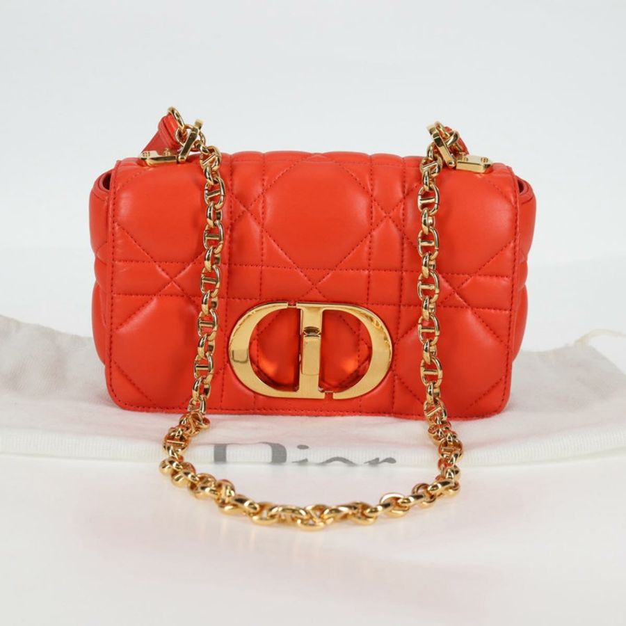 【日本直送】Christian Dior CARO Calo Microcannage 單肩包,橘色皮革,正品,貨號 121261SAM-11