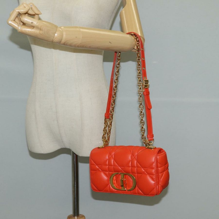 【日本直送】Christian Dior CARO Calo Microcannage 單肩包,橘色皮革,正品,貨號 121261SAM-26