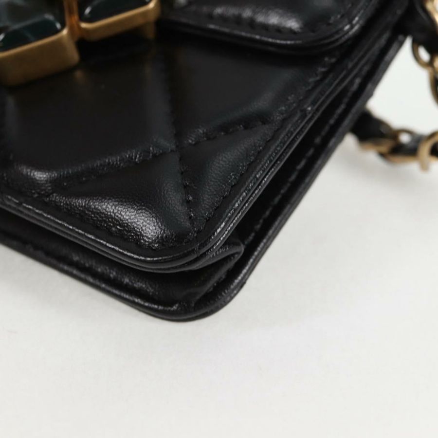 【日本直送】香奈兒 (CHANEL) 絎縫鏈條單肩包,羊皮材質,黑色,金色雙C標誌,貨號 127795SA-15