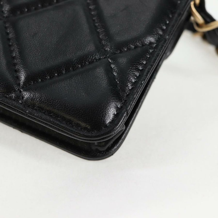 【日本直送】香奈兒 (CHANEL) 絎縫鏈條單肩包,羊皮材質,黑色,金色雙C標誌,貨號 127795SA-17
