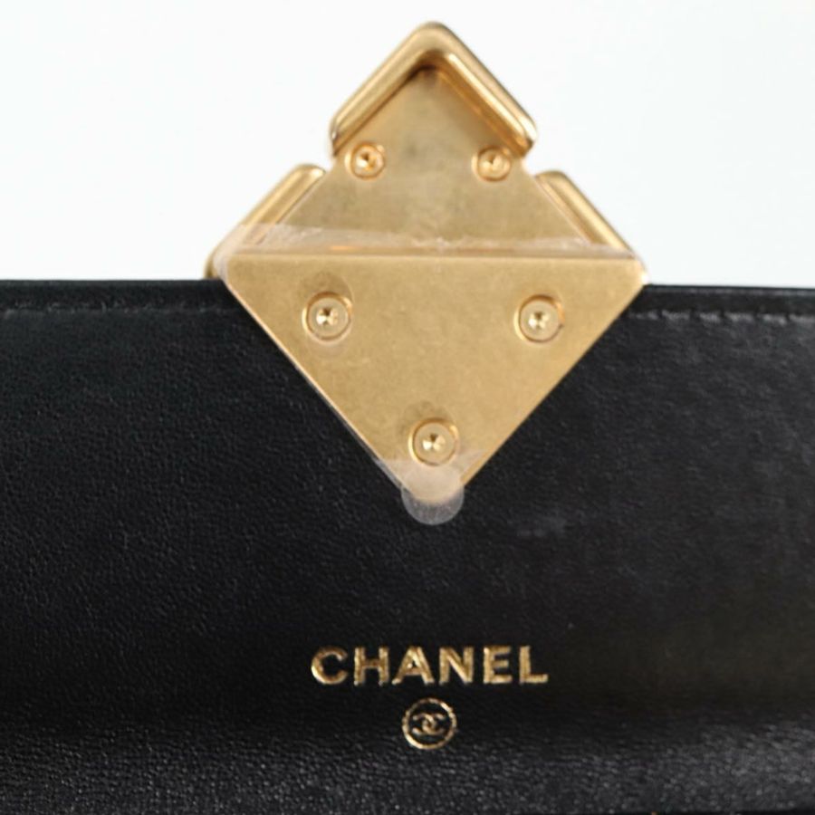 【日本直送】香奈兒 (CHANEL) 絎縫鏈條單肩包,羊皮材質,黑色,金色雙C標誌,貨號 127795SA-19