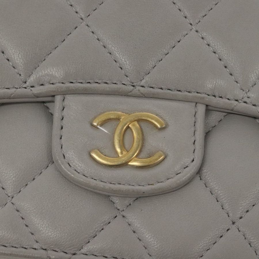 【日本直送】香奈兒 (CHANEL) 絎縫鏈條錢包單肩包 羊皮 灰色 金色 CC 標誌 正品 128807SAM-17
