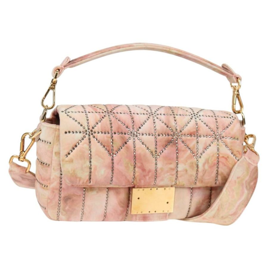 【日本直送】FENDI 假期限量版 Mamma Baguette 手袋,絲絨材質,粉金配色,兩用款,正品編號 132928SAM-0