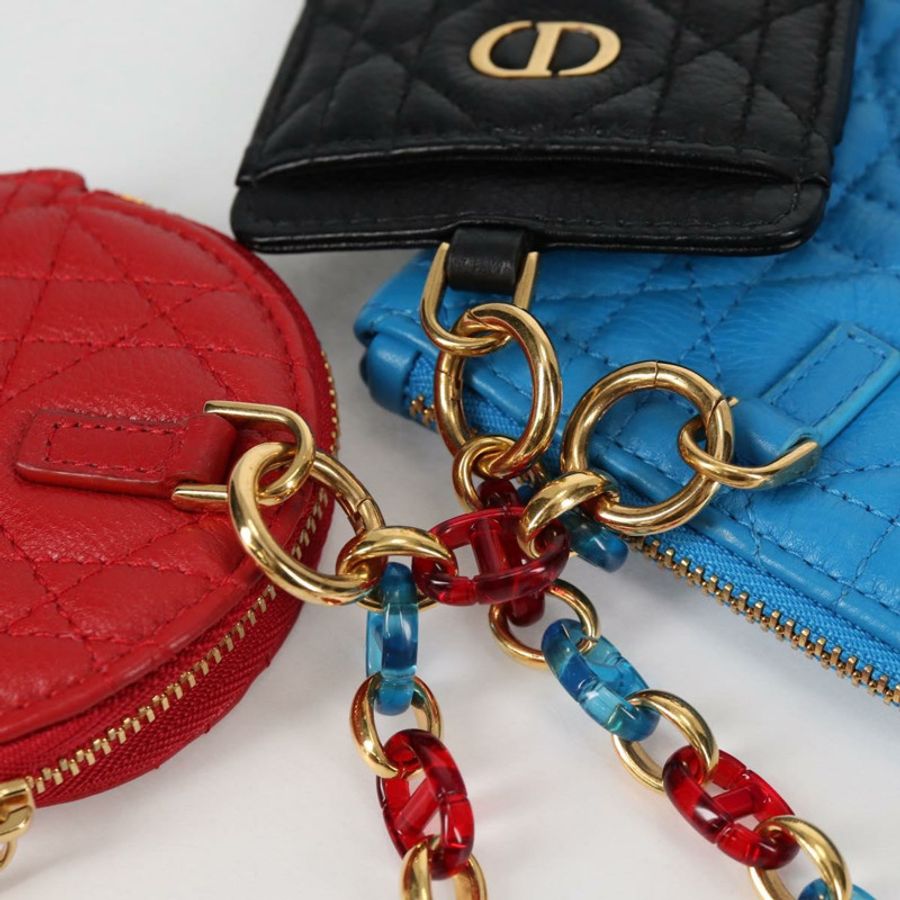 【日本直送】Christian Dior Canage 手拿包,皮革材質,藍紅黑配色,正品編號 134892SAM-8