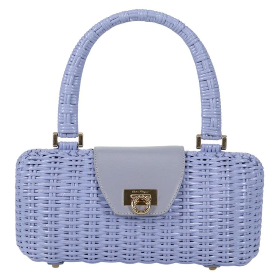 【日本直送】Salvatore Ferragamo Gancini 手提包 藤編 紫色 金飾 正品 141146SAV-12