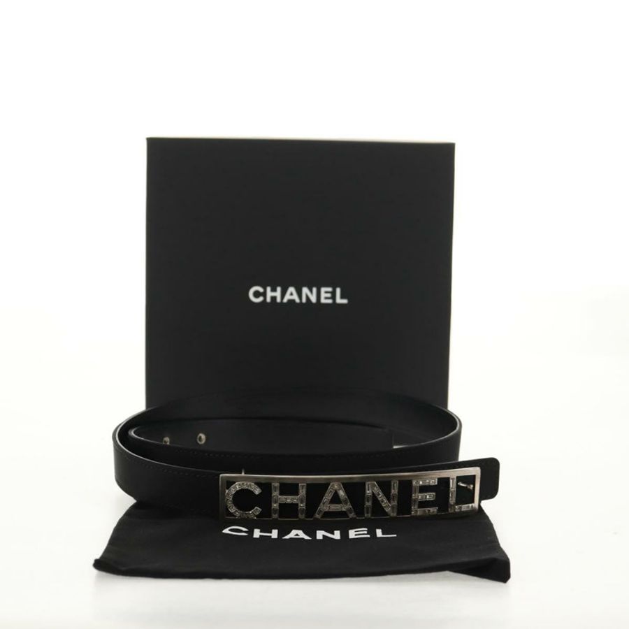 【日本直送】香奈兒 (CHANEL) 皮革腰帶,黑色,35.8 英寸,CC 標誌,貨號 144605SAM-11