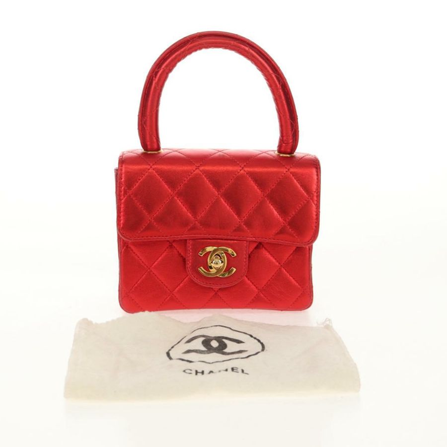 【日本直送】香奈兒 (CHANEL) 絎縫手提包,紅色金色雙C標誌,真品編號 140357SM-11