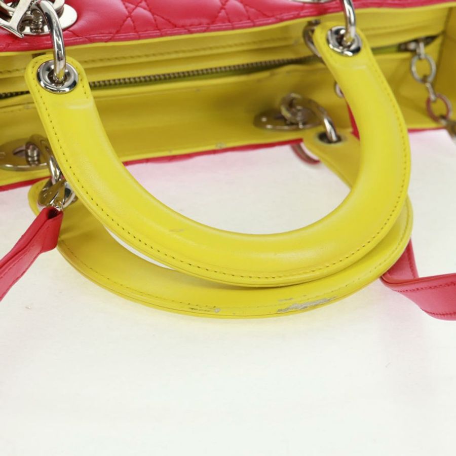 【日本直送】Christian Dior Lady Dior Canage 手提包,真皮材質,兩用,粉紅色/銀色,正品,貨號 161705SAM-6