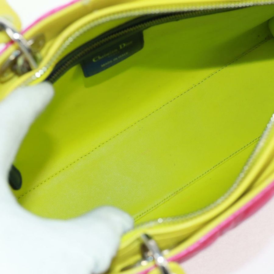 【日本直送】Christian Dior Lady Dior Canage 手提包,真皮材質,兩用,粉紅色/銀色,正品,貨號 161705SAM-10