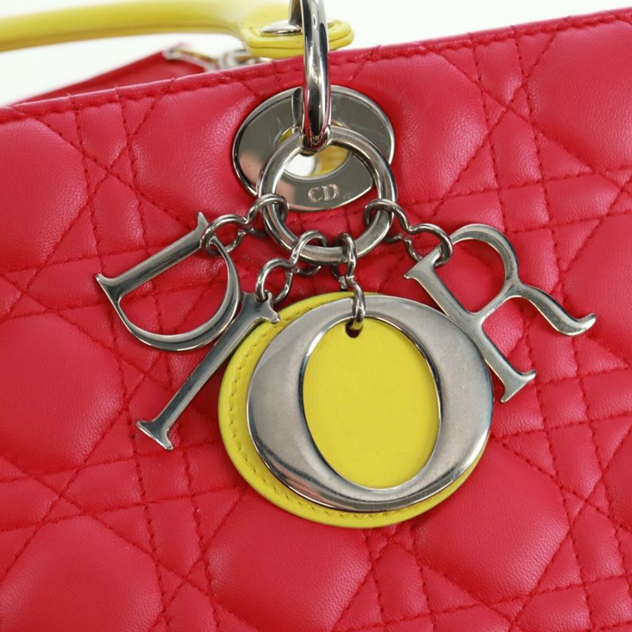【日本直送】Christian Dior Lady Dior Canage 手提包,真皮材質,兩用,粉紅色/銀色,正品,貨號 161705SAM-19