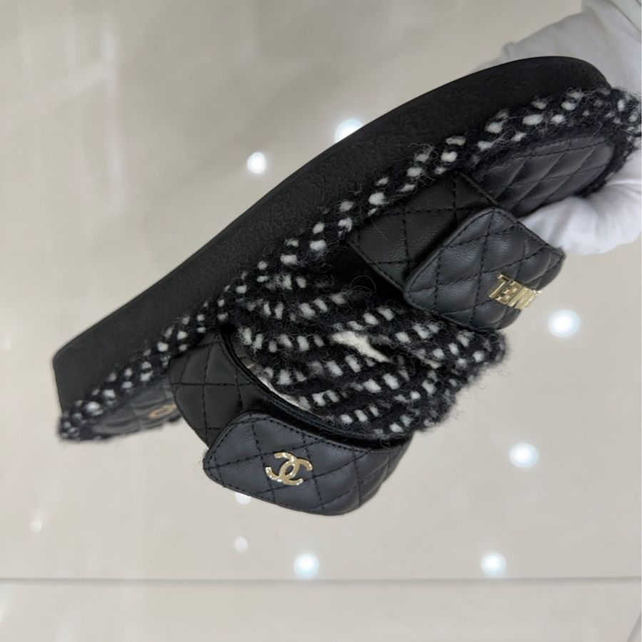香奈兒 Chanel 厚底魔術粘拖鞋 黑色-4