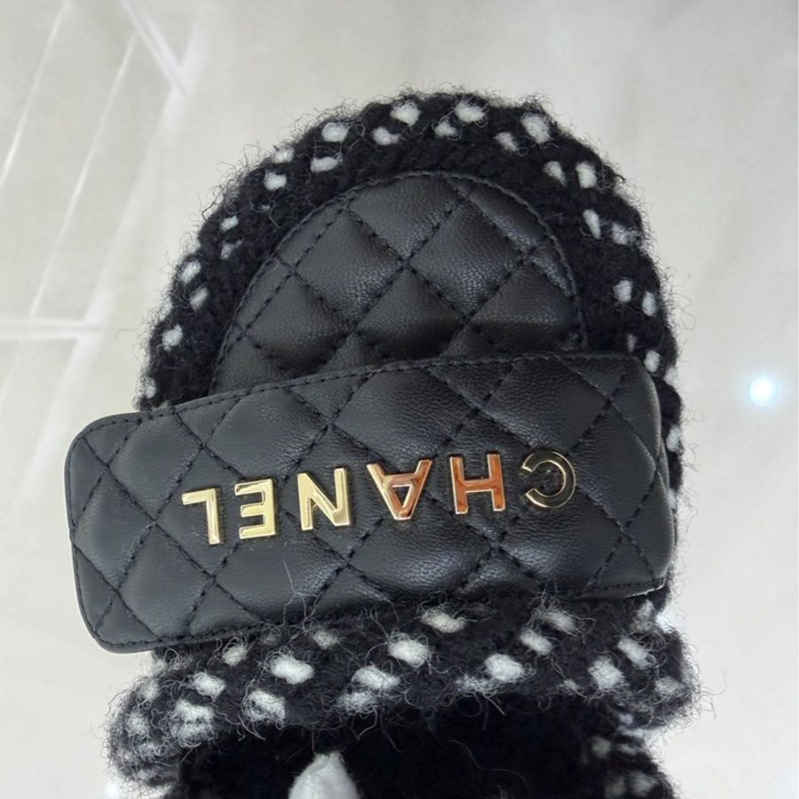 香奈兒 Chanel 厚底魔術粘拖鞋 黑色-8