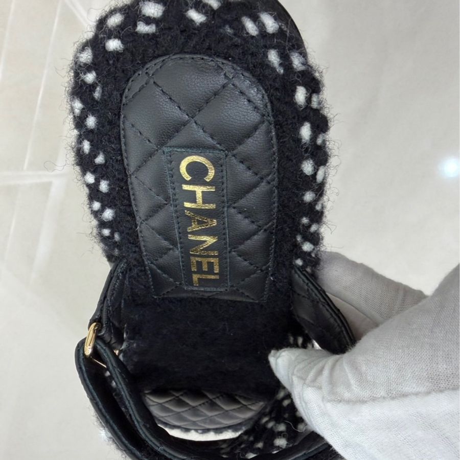香奈兒 Chanel 厚底魔術粘拖鞋 黑色-10
