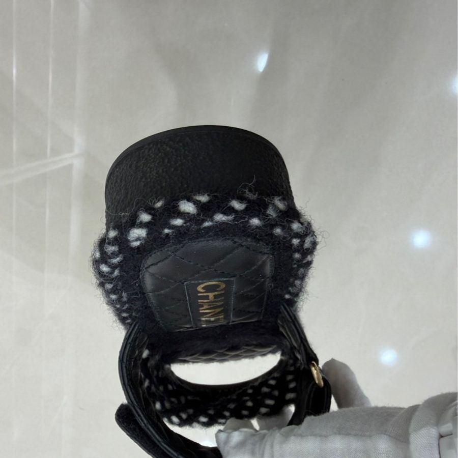 香奈兒 Chanel 厚底魔術粘拖鞋 黑色-15