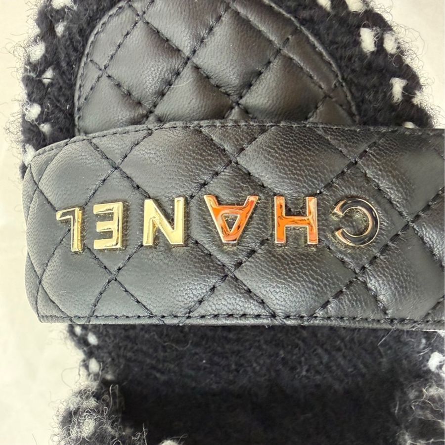 香奈兒 Chanel 厚底魔術粘拖鞋 黑色-18