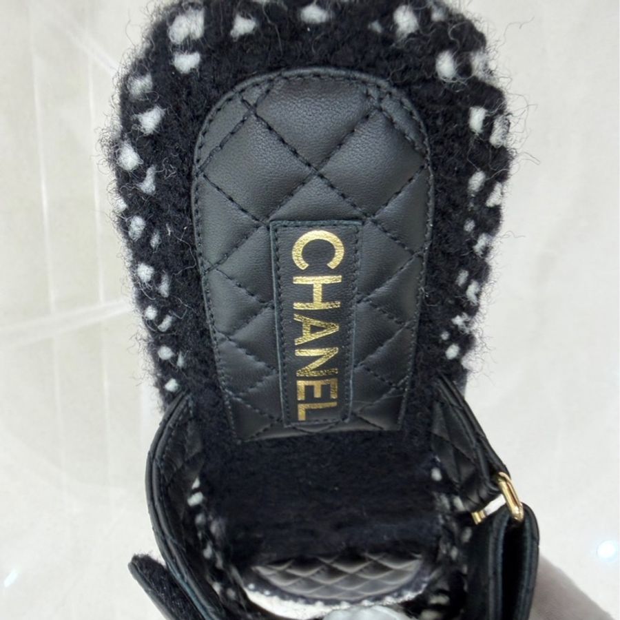 香奈兒 Chanel 厚底魔術粘拖鞋 黑色-21