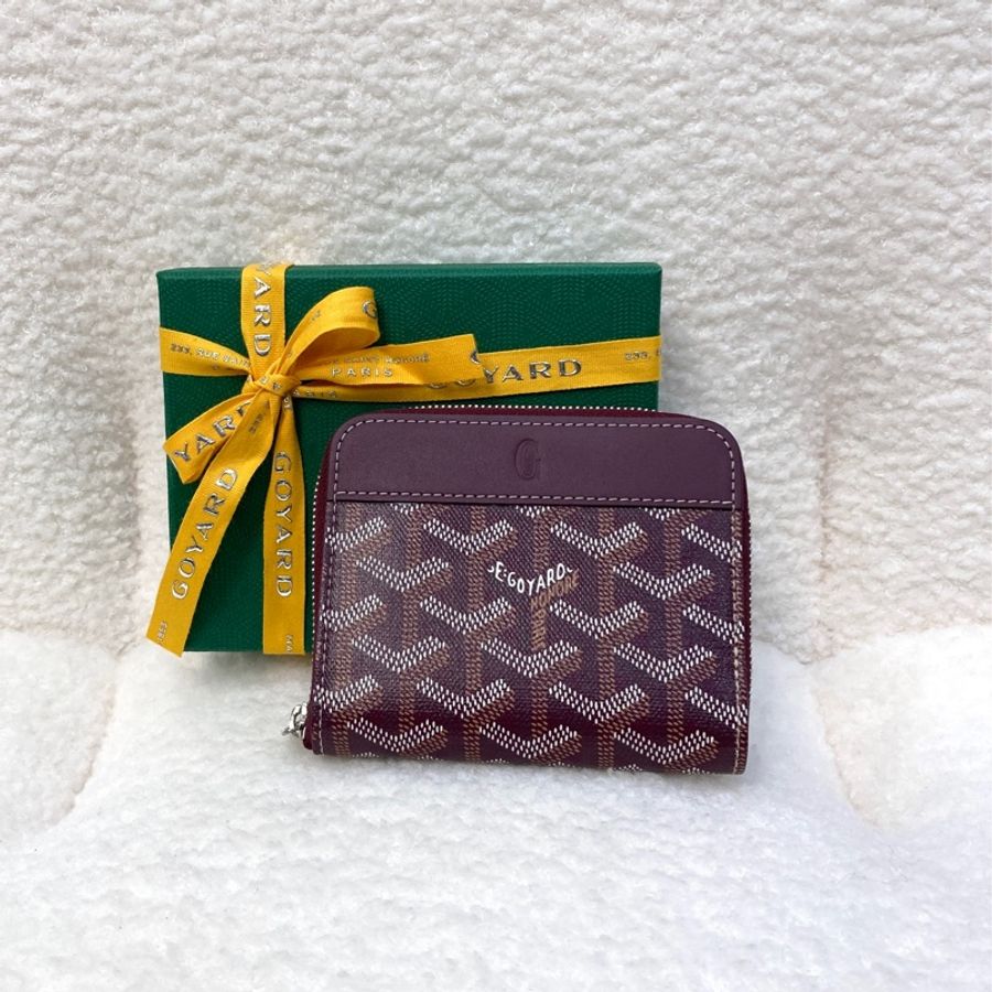 Goyard 戈雅酒紅色 Matignon PM ㄇ型拉鍊卡包|經典Y字帆布短夾|精品零錢包-1