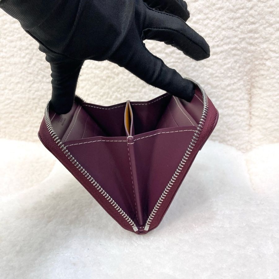 Goyard 戈雅酒紅色 Matignon PM ㄇ型拉鍊卡包|經典Y字帆布短夾|精品零錢包-8