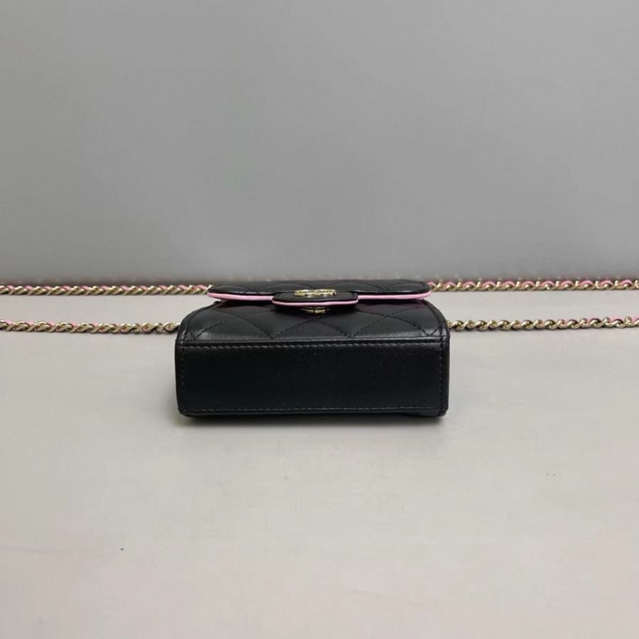 Chanel香奈兒 黑粉拼色全皮菱格mini郵差包 芯片-3