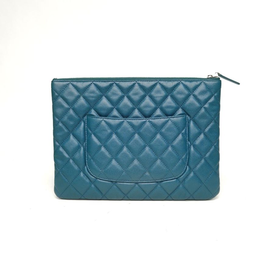 CHANEL CF手拿包小號28cm綠色荔枝牛皮26開銀扣-2